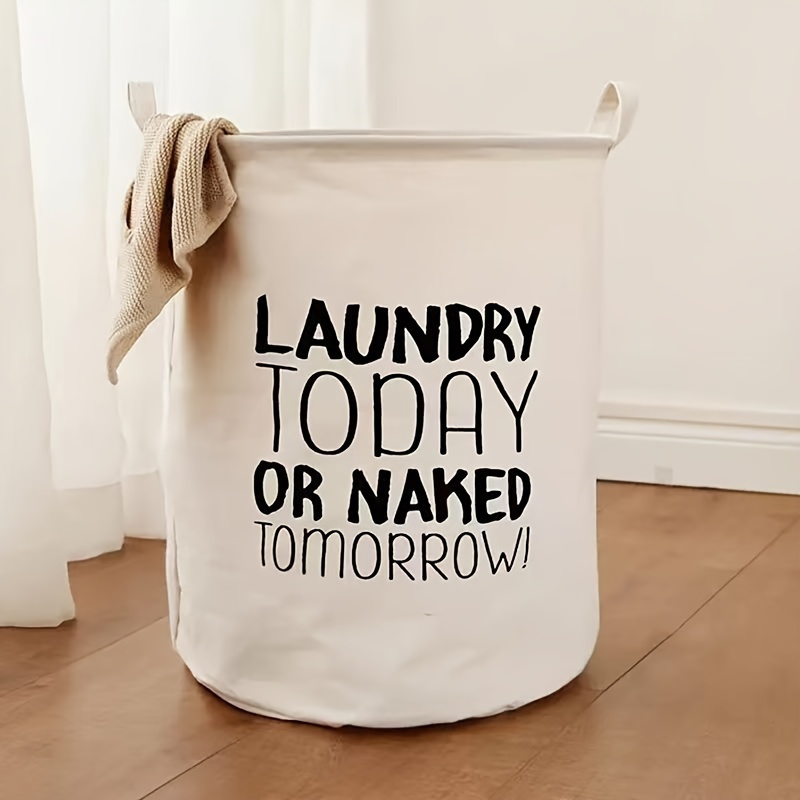 

1pc Contemporary Foldable Fabric Laundry Basket With Waterproof , " Tomorrow!" Slogan, Dirty Clothes Storage Organizer For Laundry Room With Multiple Components