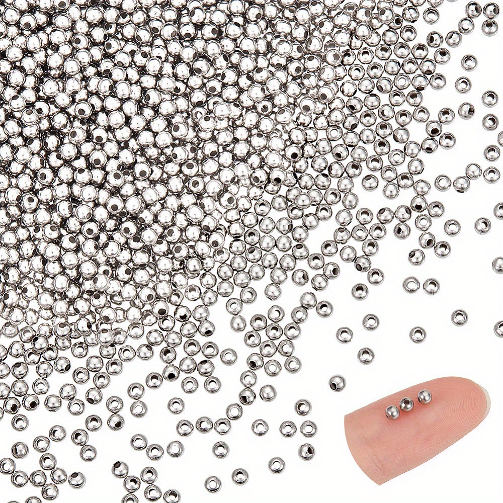TEMU 1 boîte de perles rondes creuses en acier inoxydable 304 pour la création de bijoux, couleur acier inoxydable, 3x3mm, trou : 1mm, 2000
