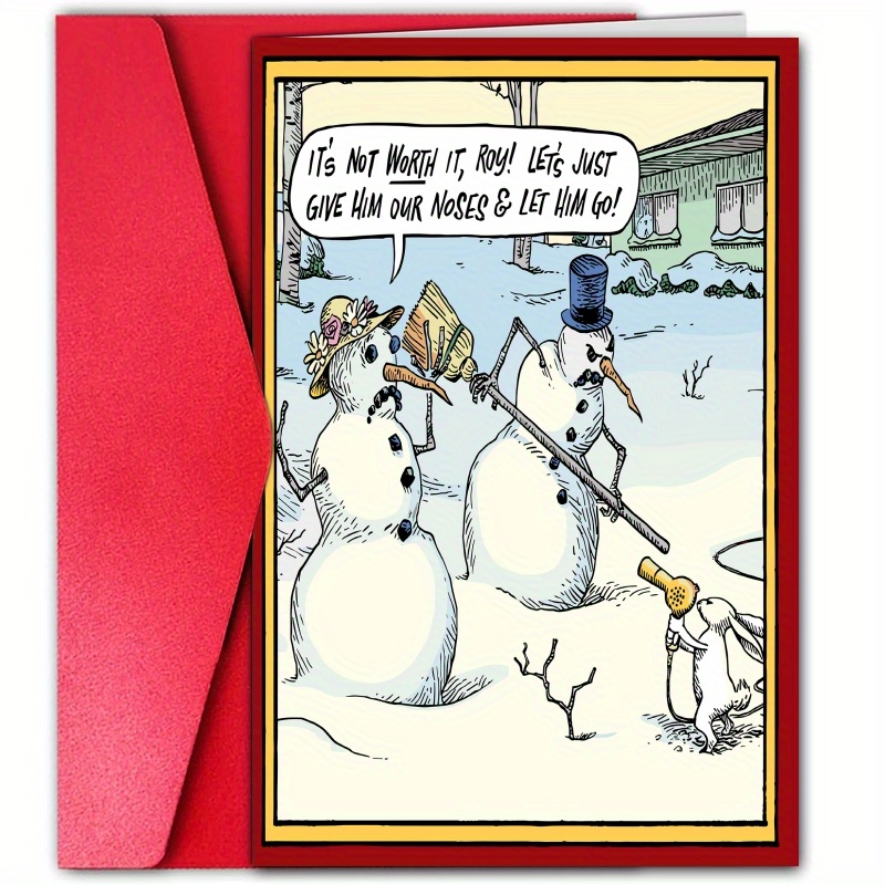 

1pc Snowman Christmas Card With - Funny Holiday Greeting Featuring Animated & Rabbit, Ideal For , Winter Christmas Decorations