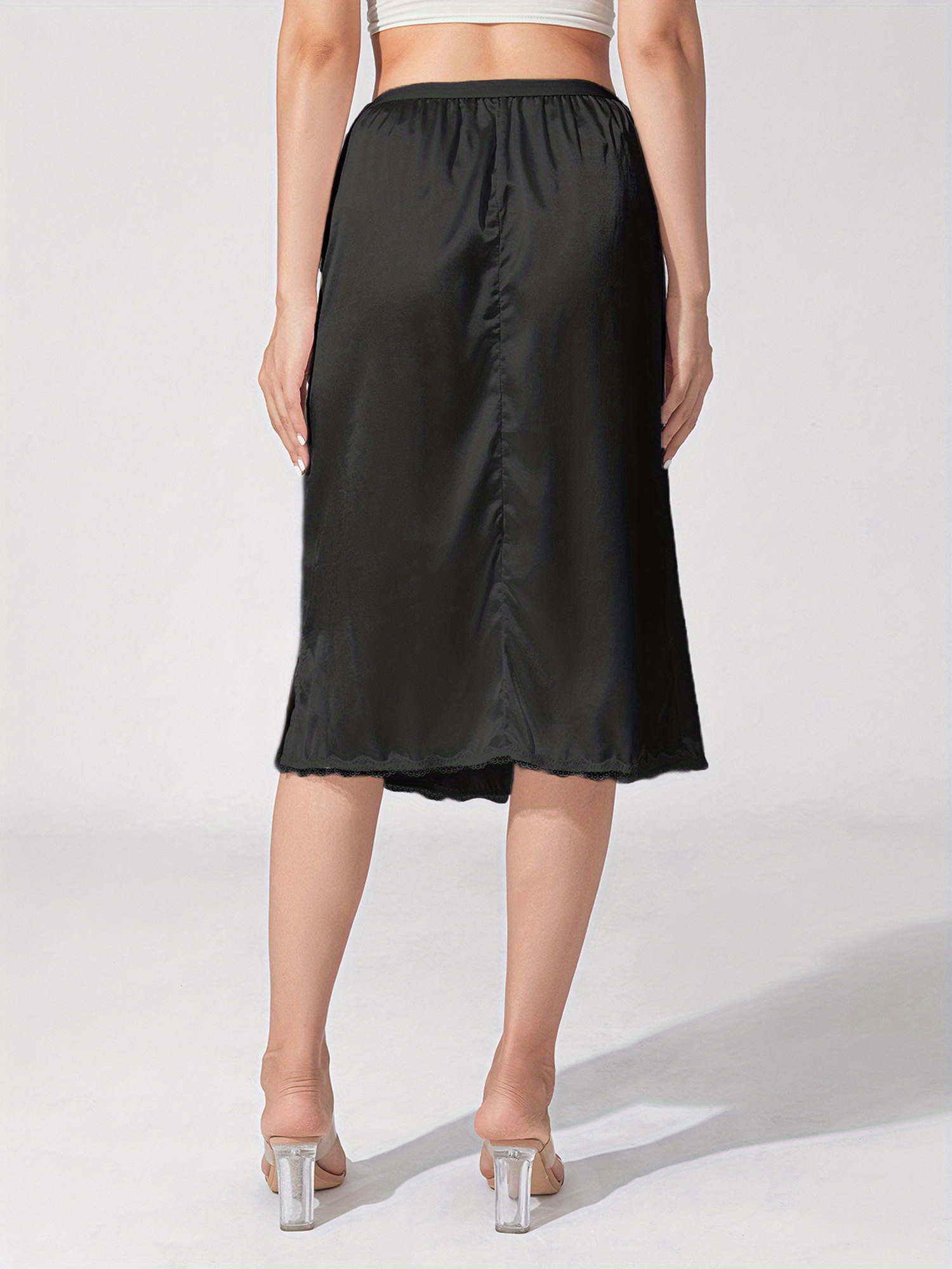 womens elastic waist satin half slip underskirt lace trim - Temu