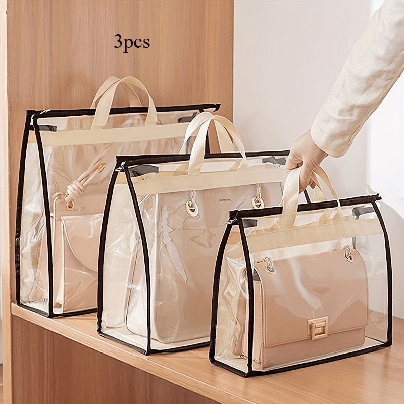 TEMU Ldq 3pcs Set - Clear Handbag Guardians - Dustproof Hanging Bags, Wardrobe For & Organizing, Portable Convenience For Bag