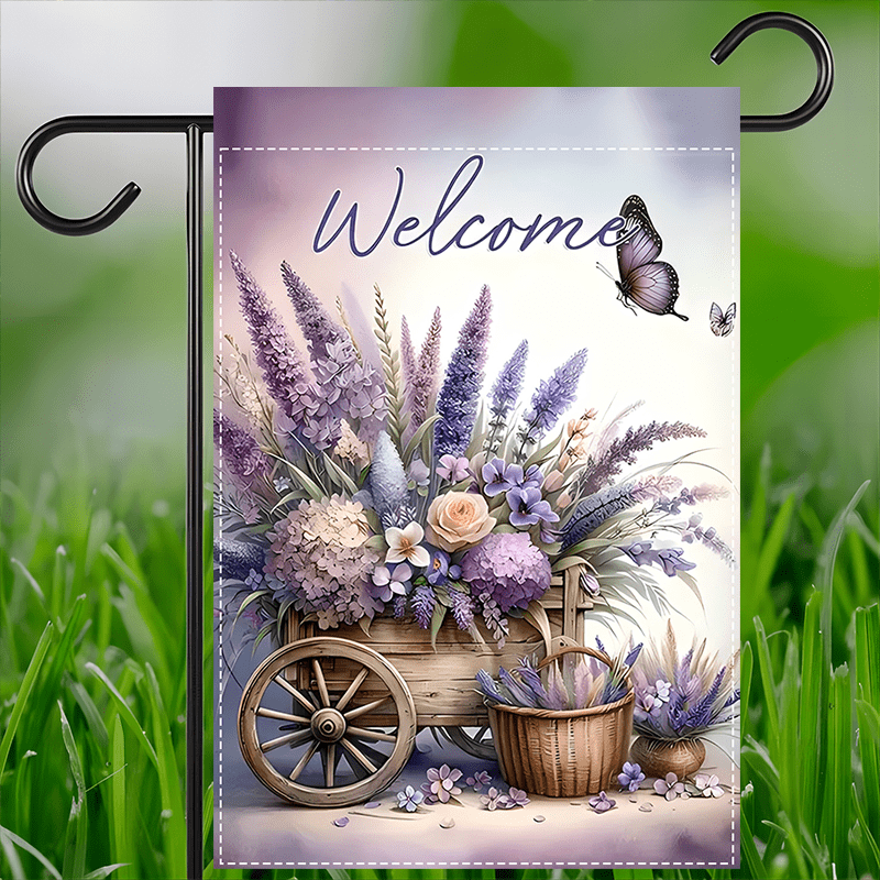 

Welcome Garden Flag - Double-sided Polyester Burlap, Fade-resistant Lavender & Hydrangea Design With Butterfly Accents For Home & , 12x18 Inch - 1pc