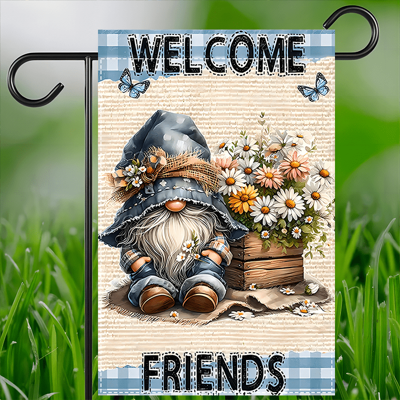 

Double-sided Welcome Flag - Polyester Burlap, Fade Resistant, Machine Washable, Decorative Floral Gnome Design With Butterflies, Home Farmhouse Decor, No Electricity Needed, 12x18 Inch - 1pc