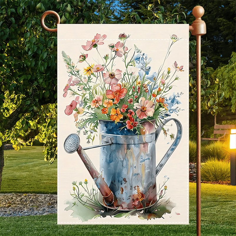 

1pc Watercolor Flowers & Spray Basin Flag - Double-sided, Weatherproof Linen, Vibrant Spring/summer Outdoor Decor, No Flagpole Required