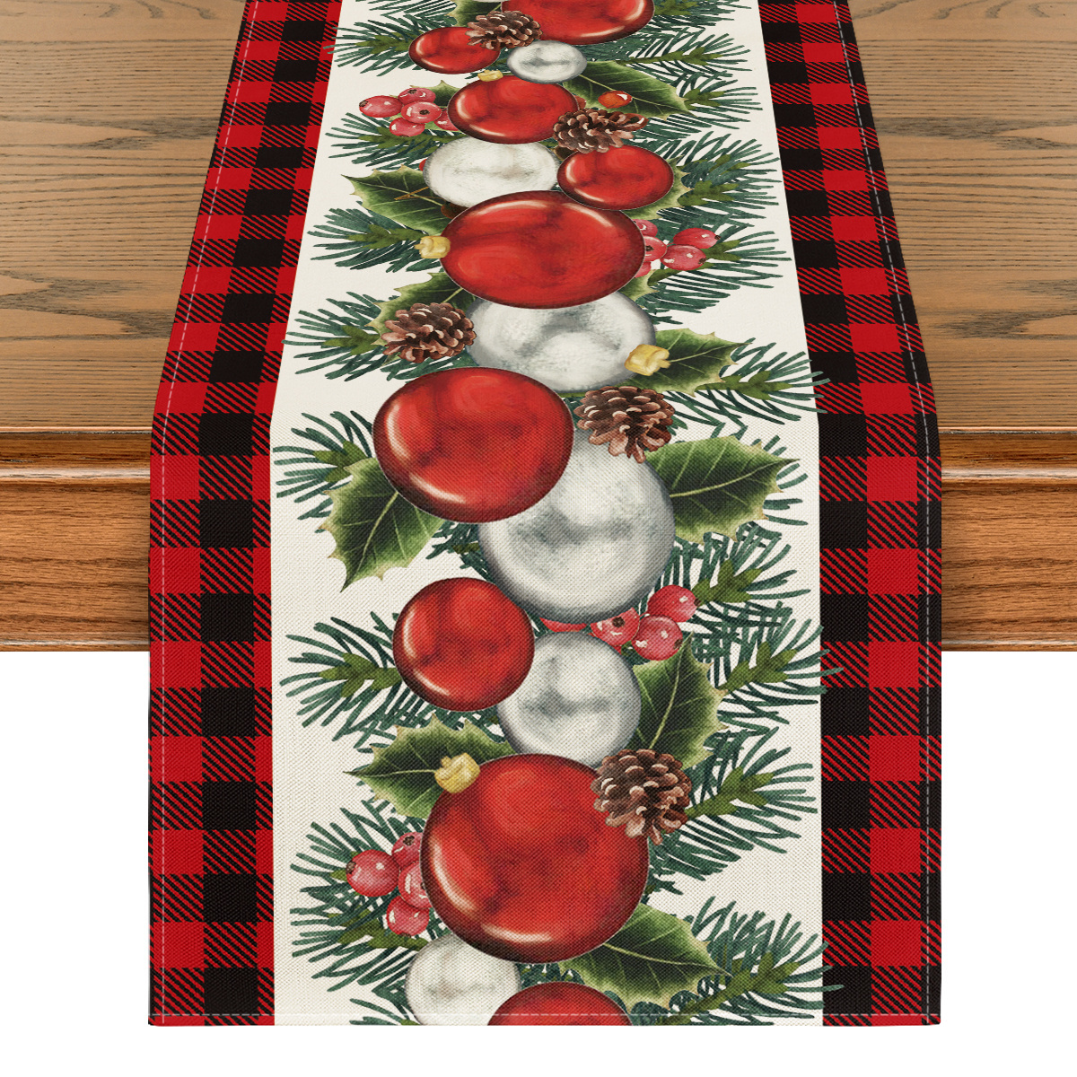 

1 Set, Sm: Black Balls Holly Christmas Table Runner 13 X 72 Inch And Placemat 12 X 18 Inch Set Of 4, Winter Kitchen Dining Table Room Funky Home Decoration For Outdoor Home Party 13x72 Inch