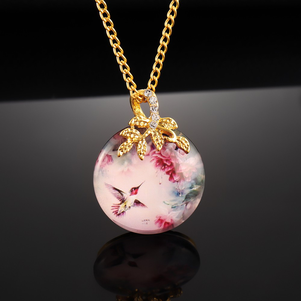 

1pc Collier Pendentif en Verre Élégant avec Motif Floral et Oiseau pour Femme, Accessoire Polyvalent & de Fête, Bijou Chic Toutes , Collier