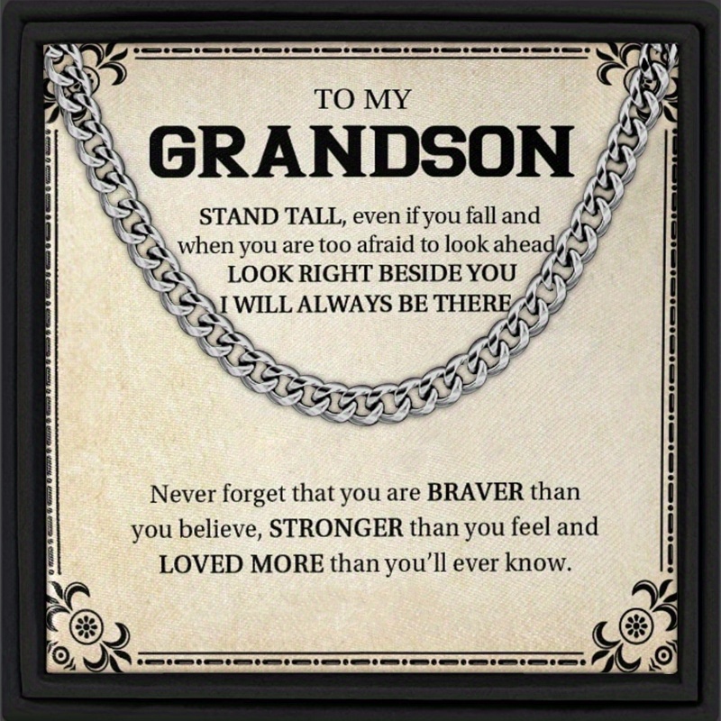 TEMU Necklace For My Grandson, Cuban Link Chain, Presents For Grandson, Holiday Gift, Message Card, Gift Box, Birthday, Christmas