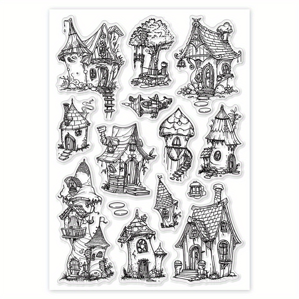   fairy tale house themed clear stamps set pvc scrapbooking stamps for card making photo   diy crafts transparent stamping sheets with whimsical art non toxic reusable 14 years