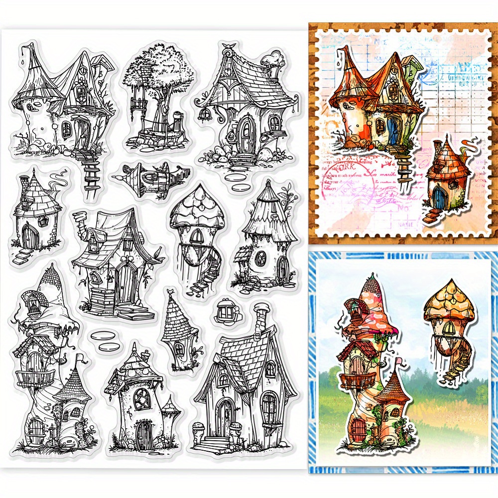   fairy tale house themed clear stamps set pvc scrapbooking stamps for card making photo   diy crafts transparent stamping sheets with whimsical art non toxic reusable 14 years 0