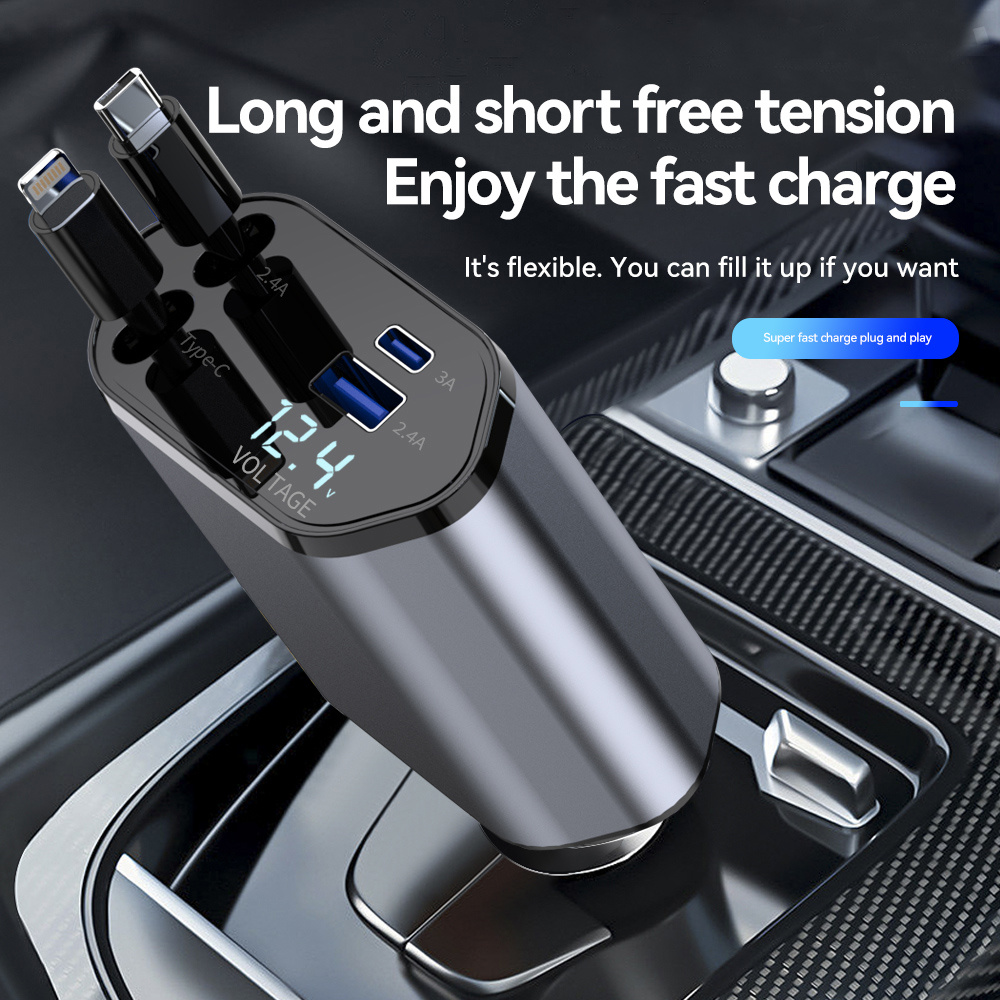 

120w Retractable Charging Car Charging 4 Car Charger Adapter Compatible Iphone 15/ 14/ 13/ 12/ 11 And All Ios And Devices - Safe And Car