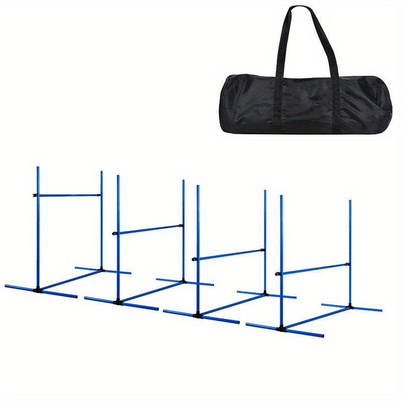TEMU 4pcs Adjustable Dog Agility Set - Pvc Training Poles With Safe Rounded , Blue, 104x70x101cm - Includes Carrying Bag & Manual, Ideal For Outdoor