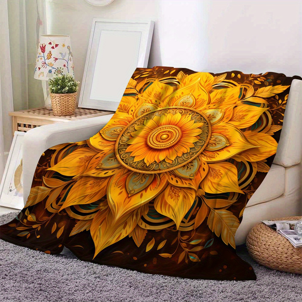 

Yellow Sunflower Mandala Printed Fleece Blanket - Perfect For All Seasons