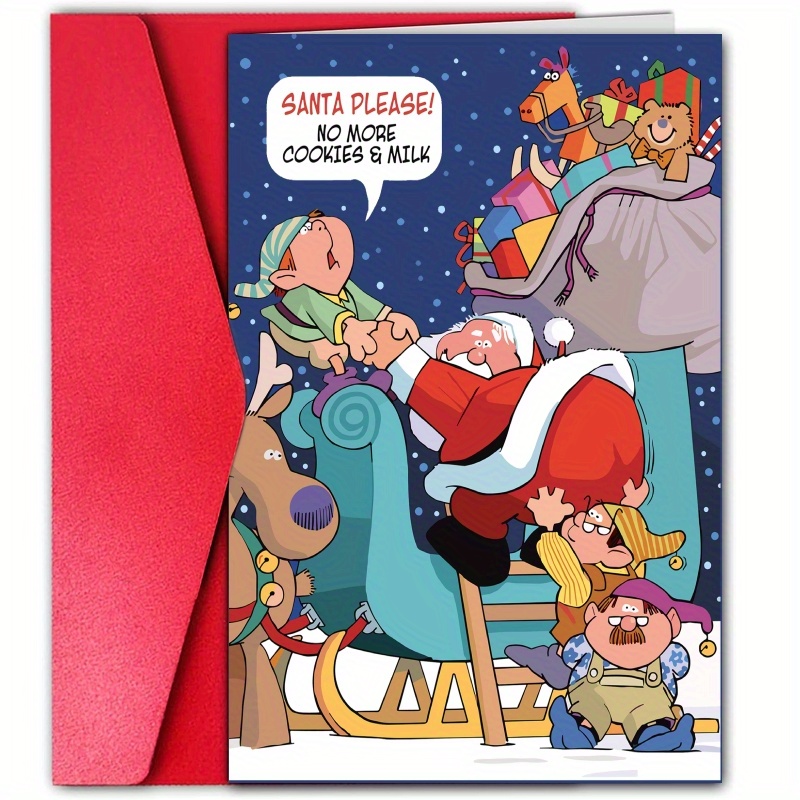 

1pc Humorous Anime-style Christmas Greeting Card With Cartoon Santa Claus For Anyone - Fun Xmas Holiday Card With Creative Pattern For Friends And Family