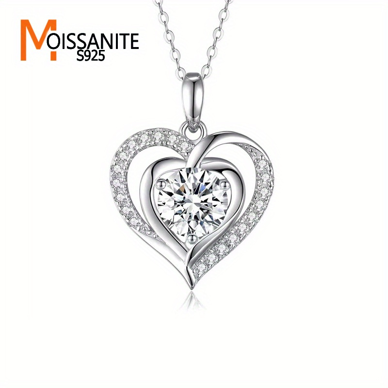 

925 3ct Moissanite Decor Heart Pendant Necklace, Elegant & Cute Style Weeding Jewelry Gifts For Women, Casual Classic Gift Box Included For Birthday & Mother's Day