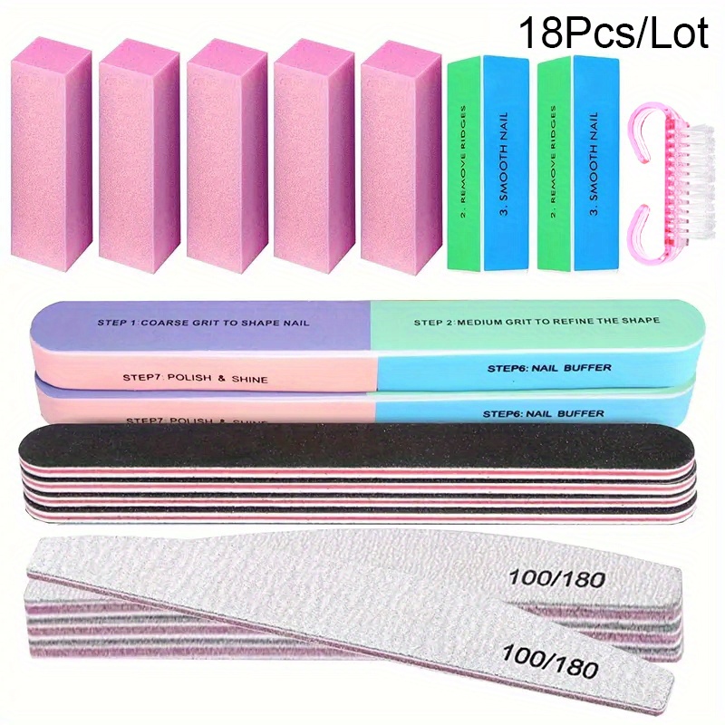 

18pcs Professional Nail Files & Buffers Set: Manicure Tools For Smooth & Shiny Nails - Includes File Pedicure Tool, Cuticle Pusher, Nail Brushes & More - No Fragrance