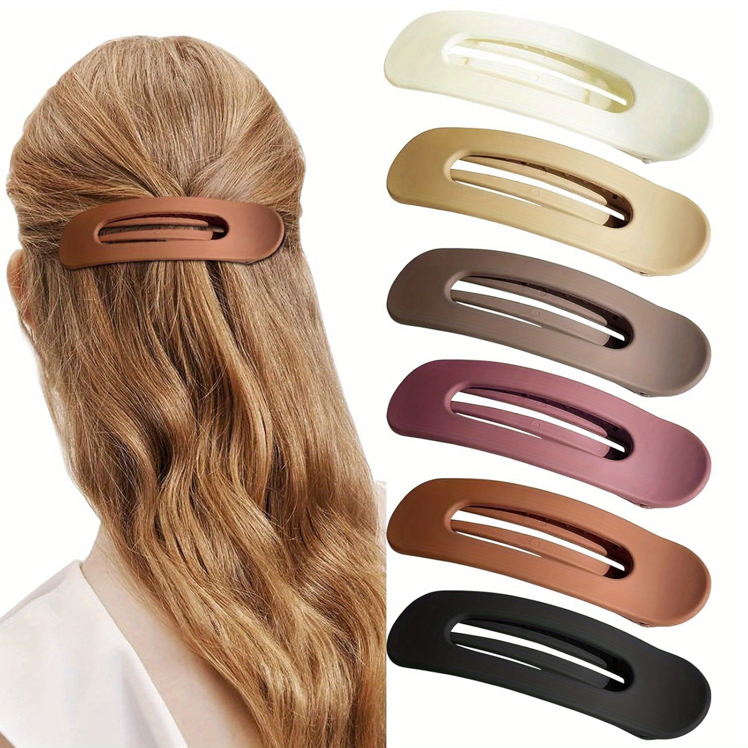 

6pcs Matte Flat Hair Clips For Women – Acrylic Barrettes In Assorted Colors (brown, Beige, Gray, Purple, Black) For Styling & Securing All Hair Types, Barrettes | Clips | Oval Shaped Clips