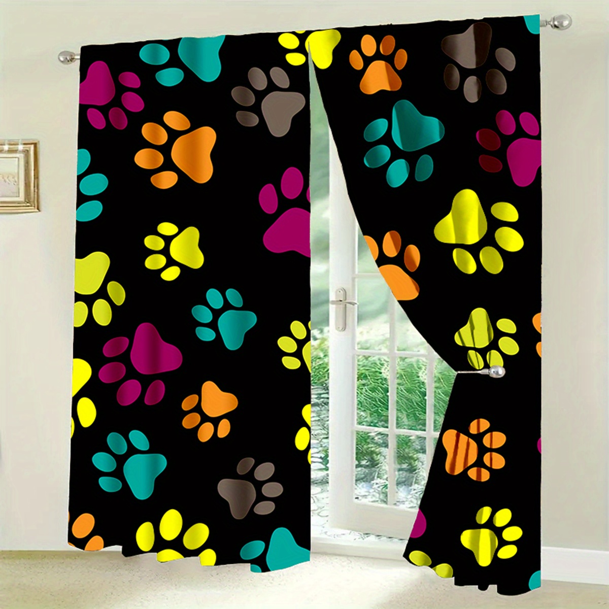 

2pcs Set Dog Decorative Curtains - , Polyester Tieback For &