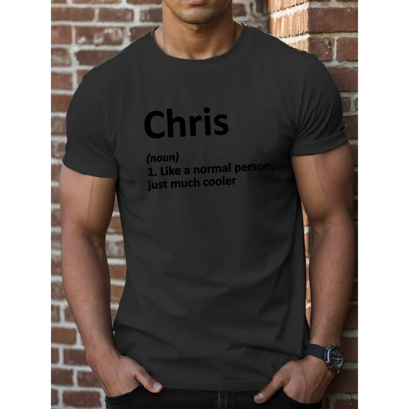 

The Meaning Of Word Chris Print, Men's Round Crew Neck Short Sleeve Tee, Casual T-shirt, Comfy Lightweight Top For Summer