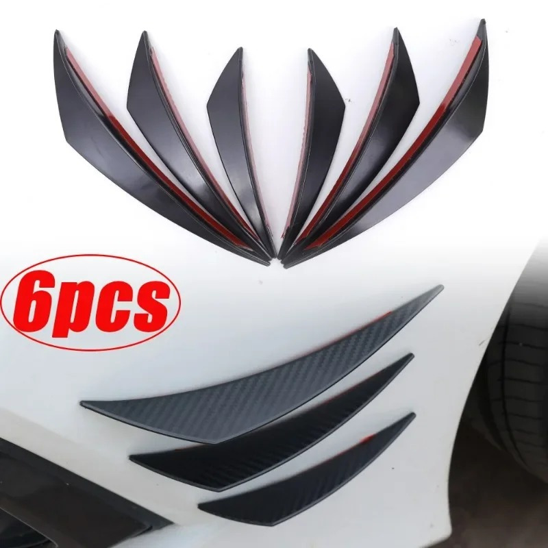 

6pcs Pvc Car Bumper Protector, Universal Front & Rear Lip Spoiler Diffuser, Scratch Prevention Winglets, Carbon Fiber Style Side Skirt Extension Kit