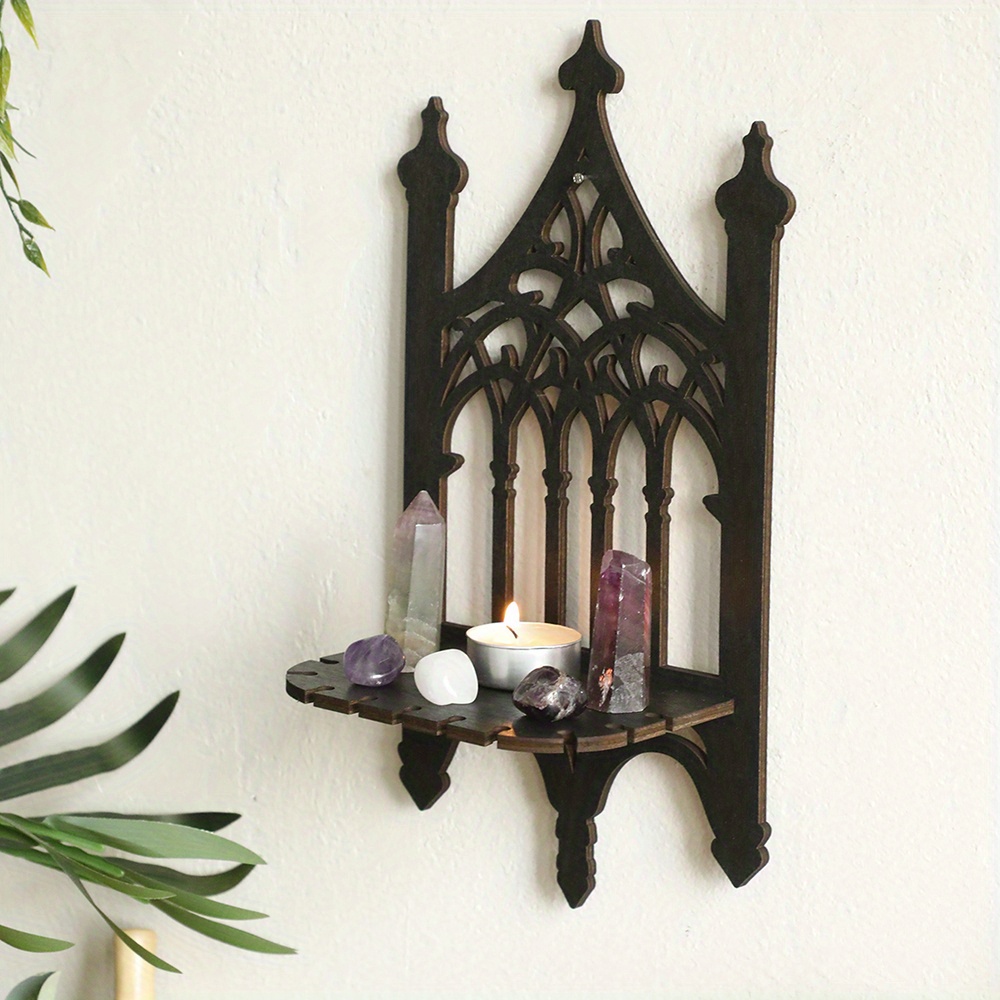 

Gothic Crystal Display Shelf - Handcrafted Wooden Wall Mount With , Witchy & Bohemian Decor For Parties, Accent And Gift Idea