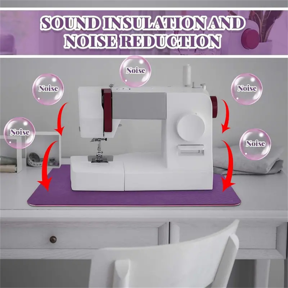 

Purple Sewing Machine Mat And Pedal Mat Set - Perfect Thickness For And Sound Insulation, Effectively Absorbs Vibrations And Noise, Non-slip Rubber For Quilting Embroidery