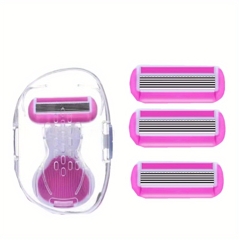 

Ladies Portable Shaving Set: 1 Holder + + , 6-layer Body Hair Remover, Water Washable, Plastic Material, Suitable For Legs, Underarms, And Full Body Hair Removal