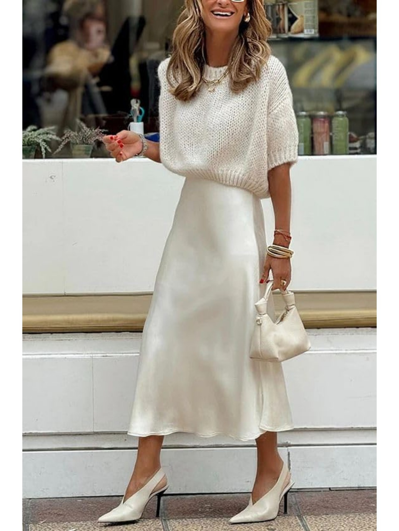 satin top and skirt