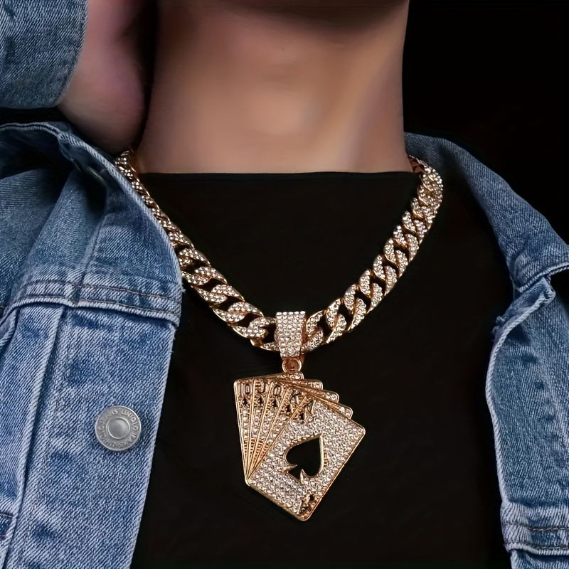 

A Poker Card Pendant And An Ice Cuban Link Miami Men And Women Necklace Hip-hop Pendant Necklace Jewelry Gift