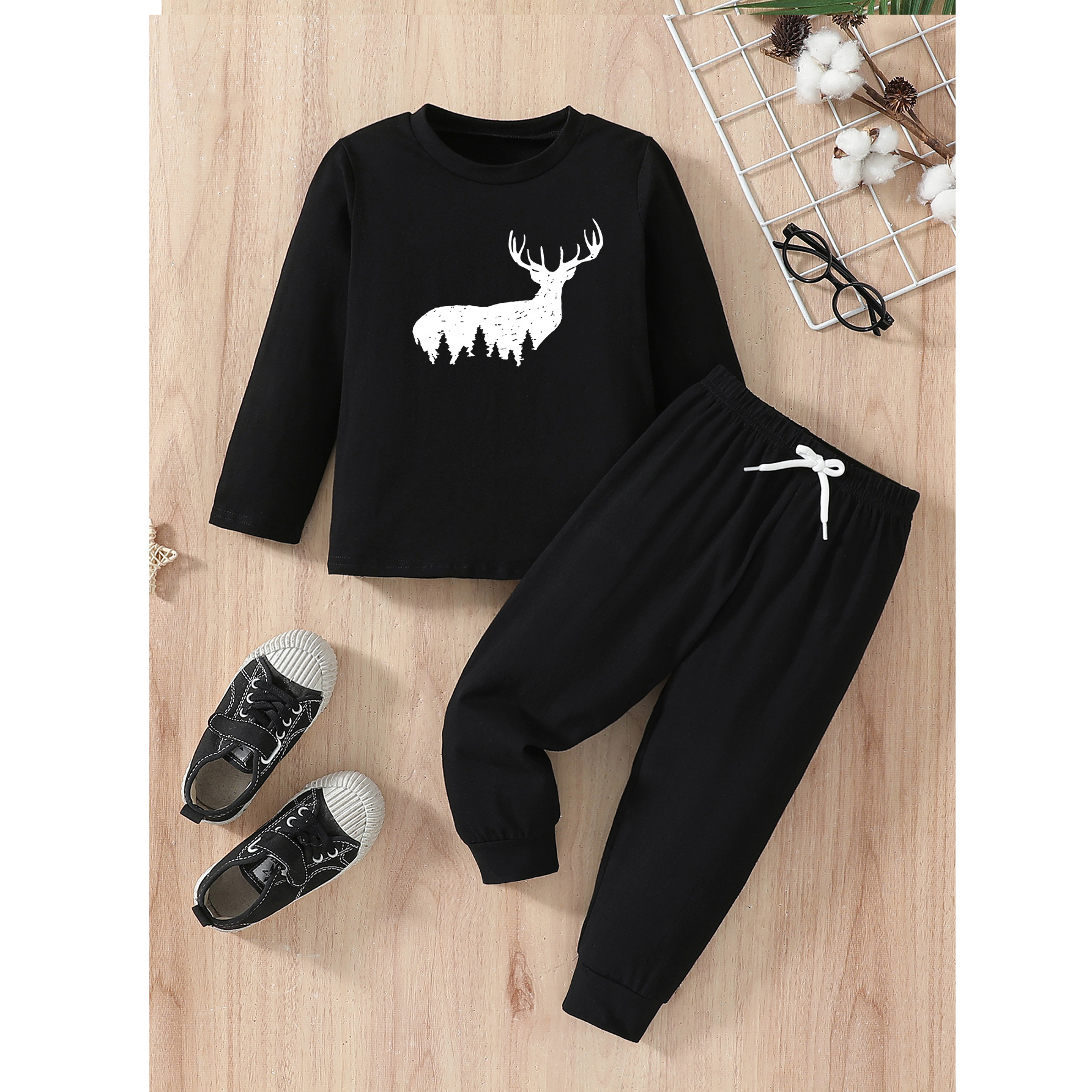 

Boy's 2pcs Set, Round Long Sleeve T- & Sweatpants, For And , And Outfits