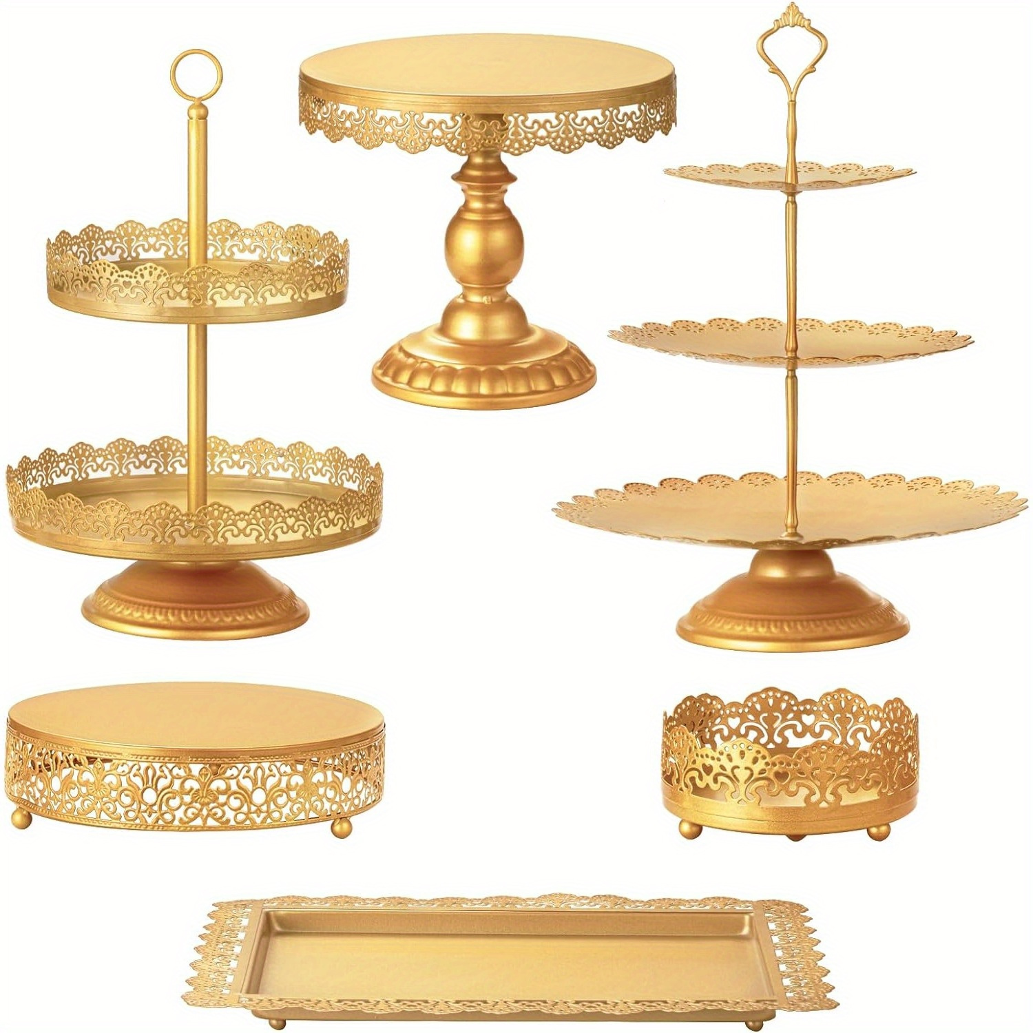 

6 Pcs Golden Cake Stand Dessert Table Display Set Include Cake Stands, Cupcake Stand/ Tower, Dessert Stands, Perfect Display For Wedding, Party, Birthday, Baby Shower, Anniversary Decorations