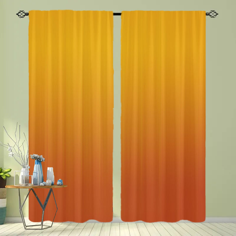 

Classic Jacquard Weave Polyester Curtain Set - 2pcs Gradient Orange Yellow, Machine Washable With Lining - Printed Rod Pocket Drapes For Living Room Bedroom Decor