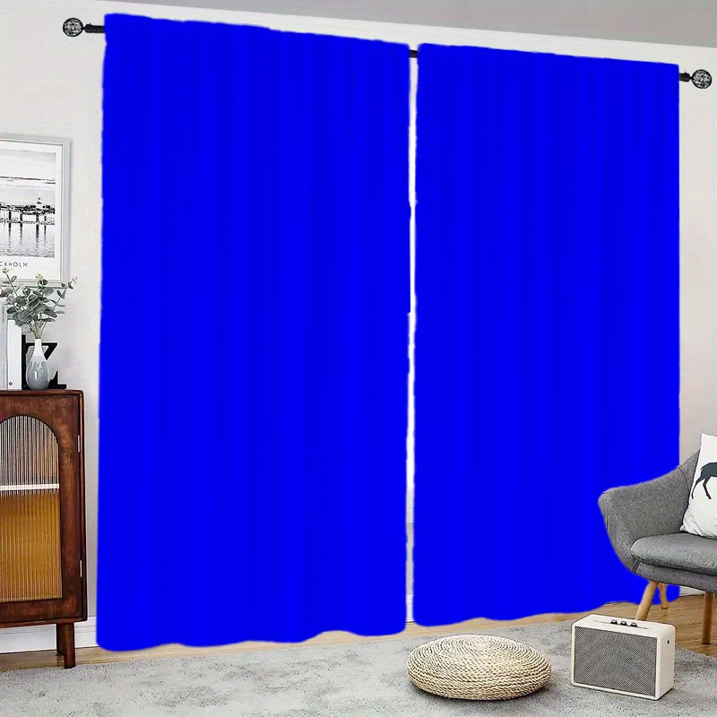 

2-pack Solid Klein Blue Blackout Curtains - Contemporary Rod Pocket Peach Skin Velvet Panels, Water-resistant, Machine Washable, Privacy Enhancing Home Decor For Living Room