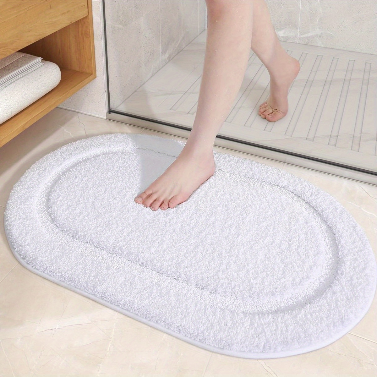 

Dajiang White Bathroom Rugs, Non Slip, Absorbent, Soft, Washable, Thick Bath Mat, 16"x24" Small Bath Rug Bath Mats For Bathroom Floor, Shower, Sink, Vanity