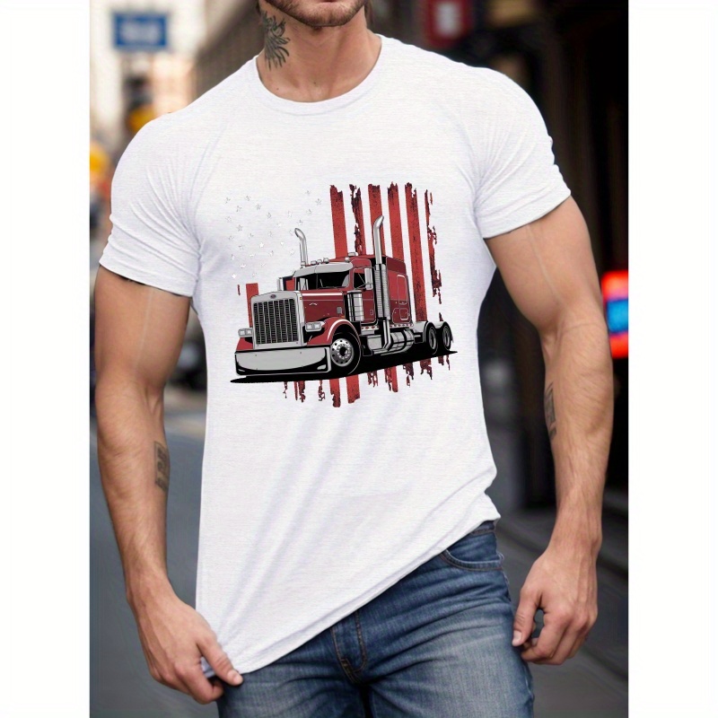 

Big & Tall Men's Summer T-shirt - Iconic American Semi Truck Graphic, Casual Short Sleeve Tee, Breathable Polyester, Machine Washable, Plus Size