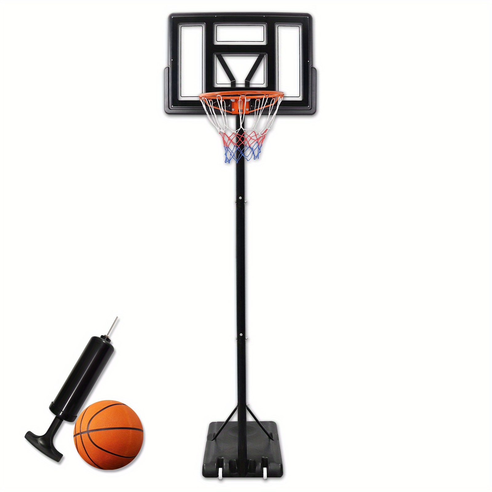 Image of 3.05 M Basketball System For Outdoor, Height Adjustable, With Stand And Wheels, Including Adult Basketball, Black