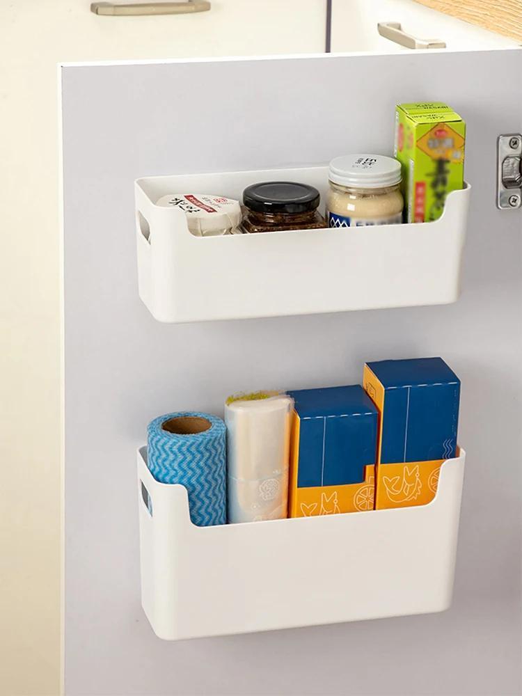   kitchen cabinet door organizer no drill wall mounted storage box for fresh keeping bags accessories   plastic details 1