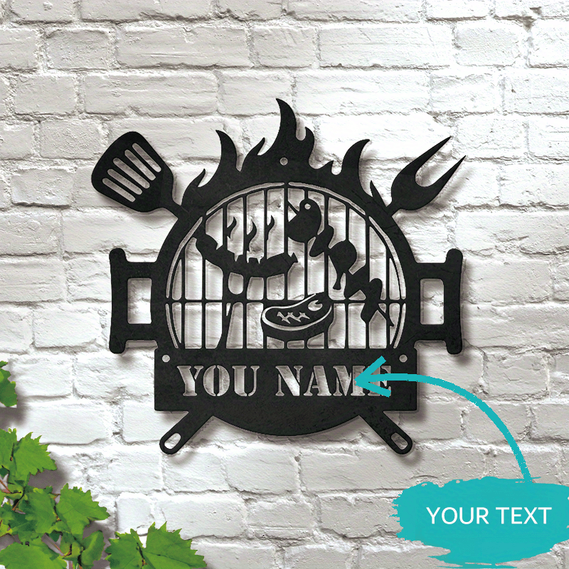 

[customized]1pc Personalized Metal Bbq Wall Decor, Customizable Barbecue Art Sign With Grill Design, Rustic Outdoor Kitchen Decor, Durable Metal Grilling Wall Sign, Perfect Gift For Dad & Housewarming