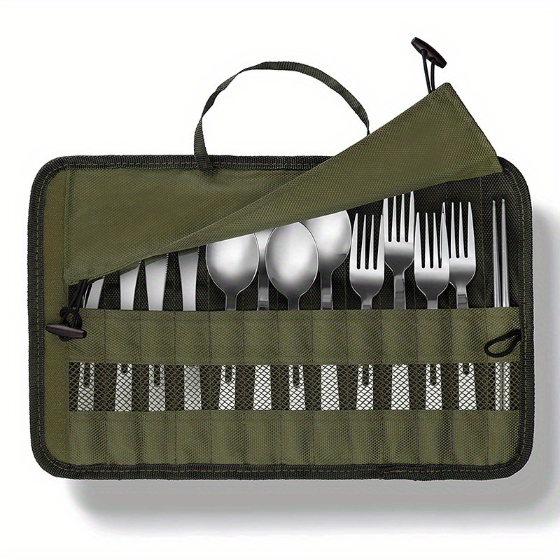 

Outdoor Camping Utensil Roll Organizer, Oxford Cloth Portable Cutlery Pouch With Slots - Lightweight, Compact Travel Silverware Holder For Picnic, Hiking, Backpacking (utensils Not Included)