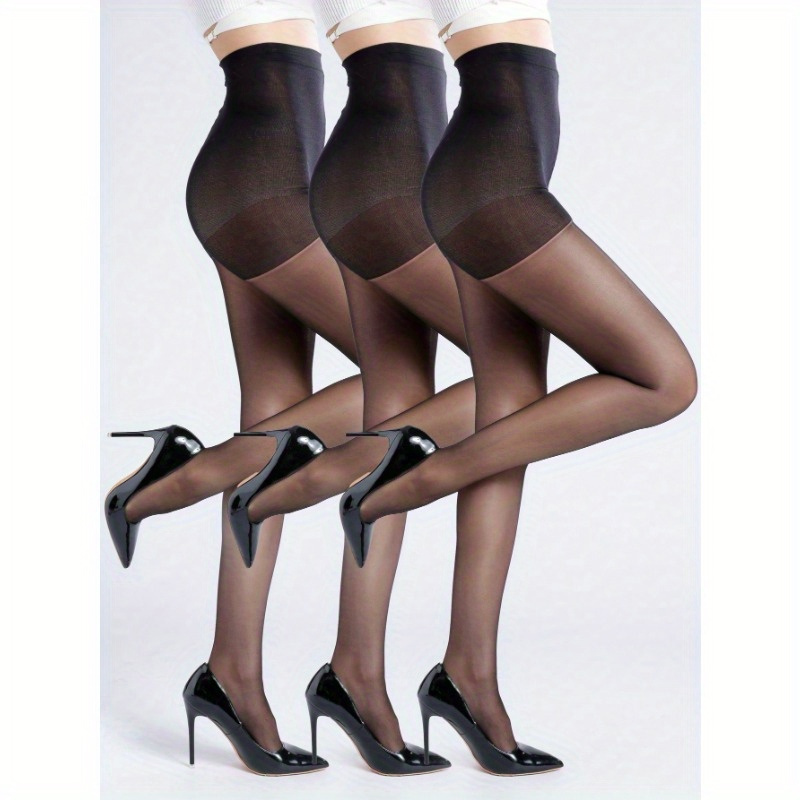 

3 paires de collants en polyester 15D haute brillance | Collants ultra-fins de couleur unie | lavable à