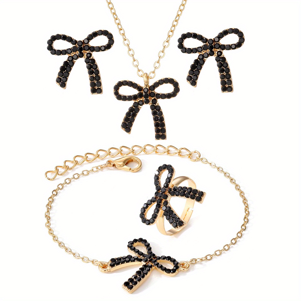 

Fresh Sweet Bow Necklace Temperament Simple Bow Earrings Bracelet Jewelry Set