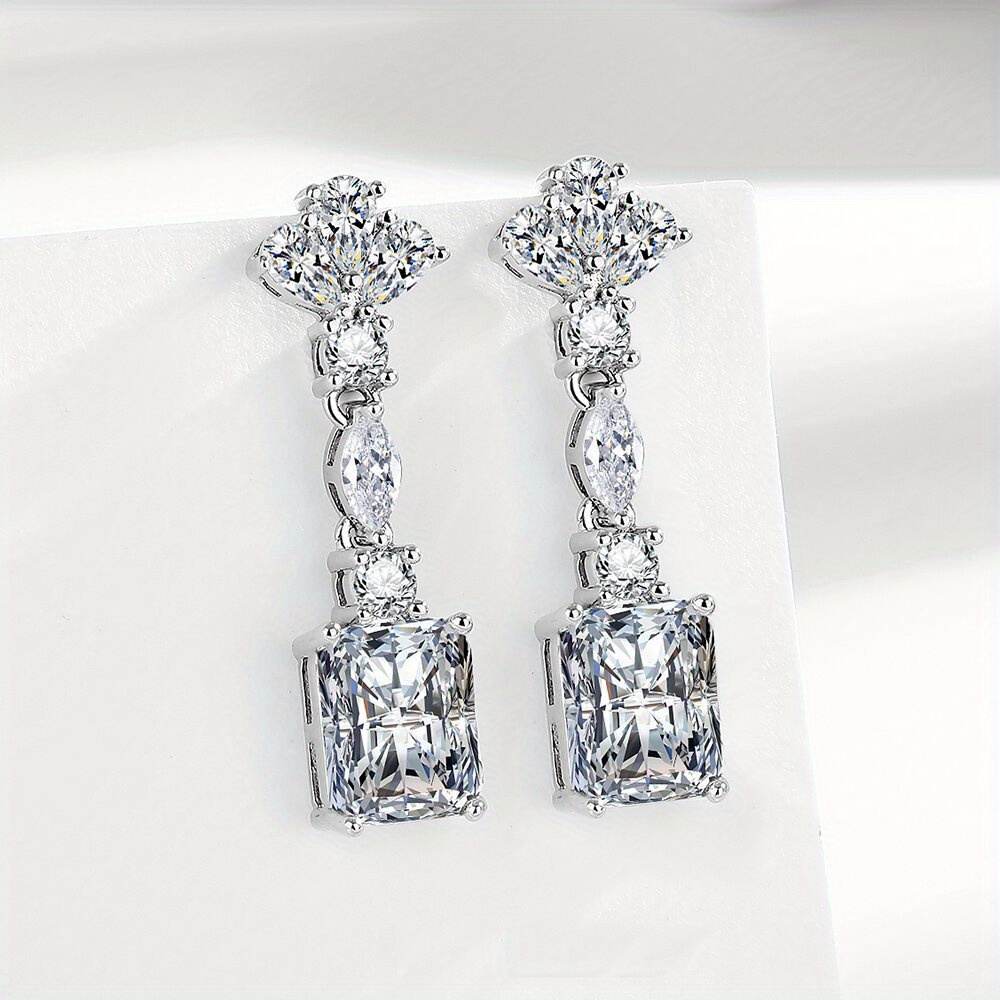 

Elegant 6ct Total Moissanite Dangle Drop Earrings For Women, Cut, Vvs1 Lab- Diamond, S925 Sterling Silver With Sparkling Accents - Ideal For Weddings, Birthdays, Valentine's Day & Anniversary Gifts