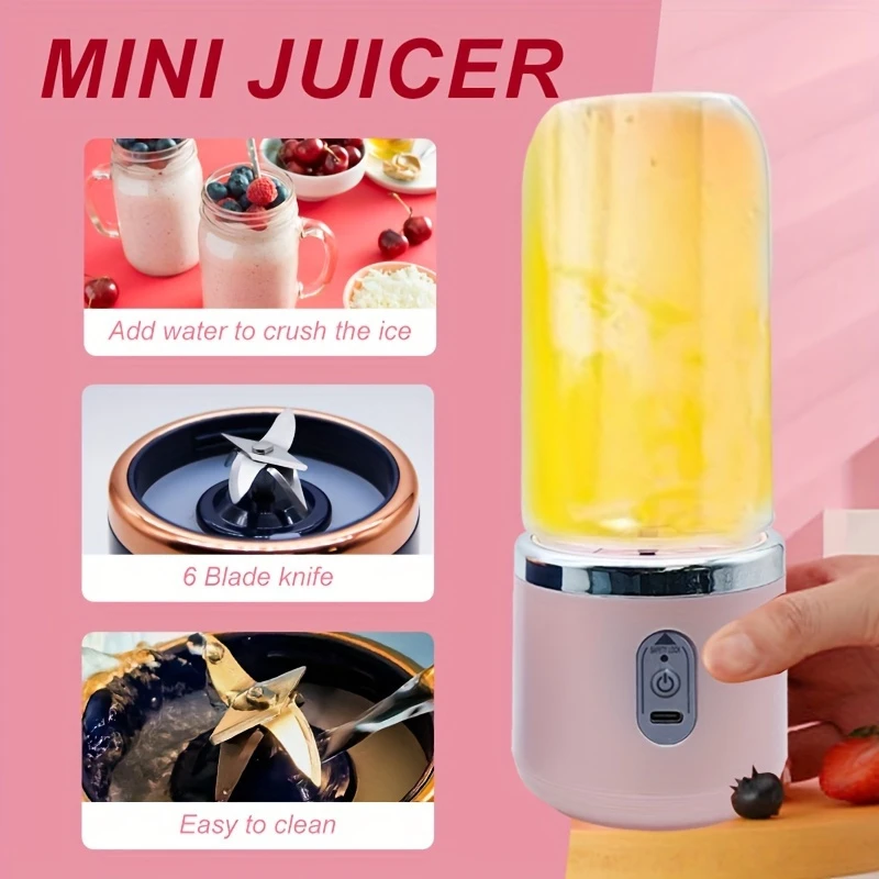portable electric juicer blender cup with usb rechargeable multifunctional fruit vegetable mixer for camping durable plastic rose golden navy blue smoothie blender portable travel food prep modern kitchen tool wireless charging juicing stylish mixer easy to enthusiasts details 2