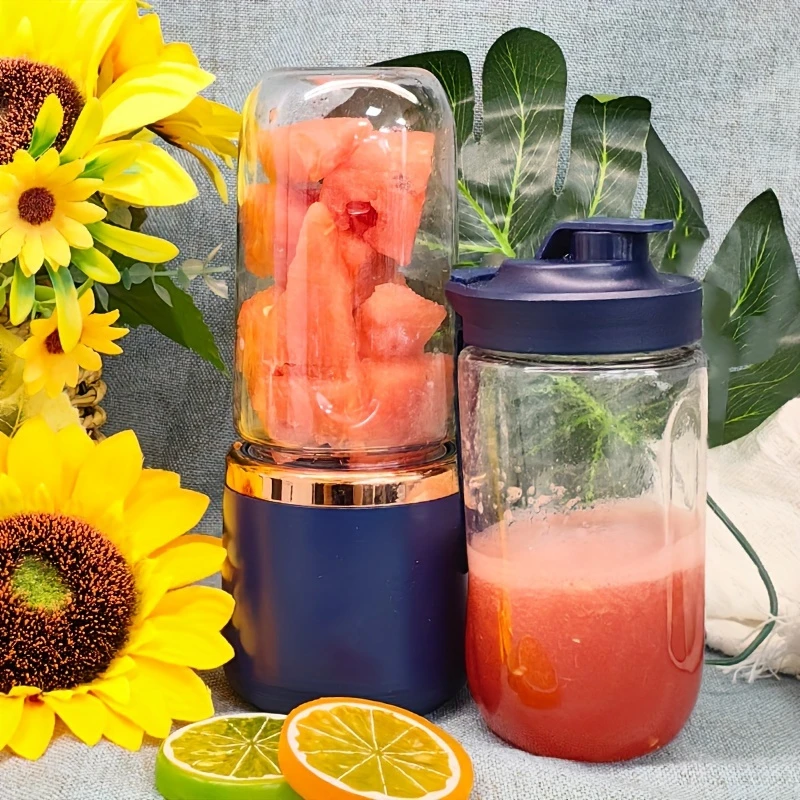 portable electric juicer blender cup with usb rechargeable multifunctional fruit vegetable mixer for camping durable plastic rose golden navy blue smoothie blender portable travel food prep modern kitchen tool wireless charging juicing stylish mixer easy to enthusiasts details 3