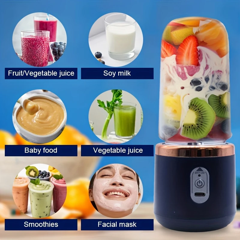 portable electric juicer blender cup with usb rechargeable multifunctional fruit vegetable mixer for camping durable plastic rose golden navy blue smoothie blender portable travel food prep modern kitchen tool wireless charging juicing stylish mixer easy to enthusiasts details 4