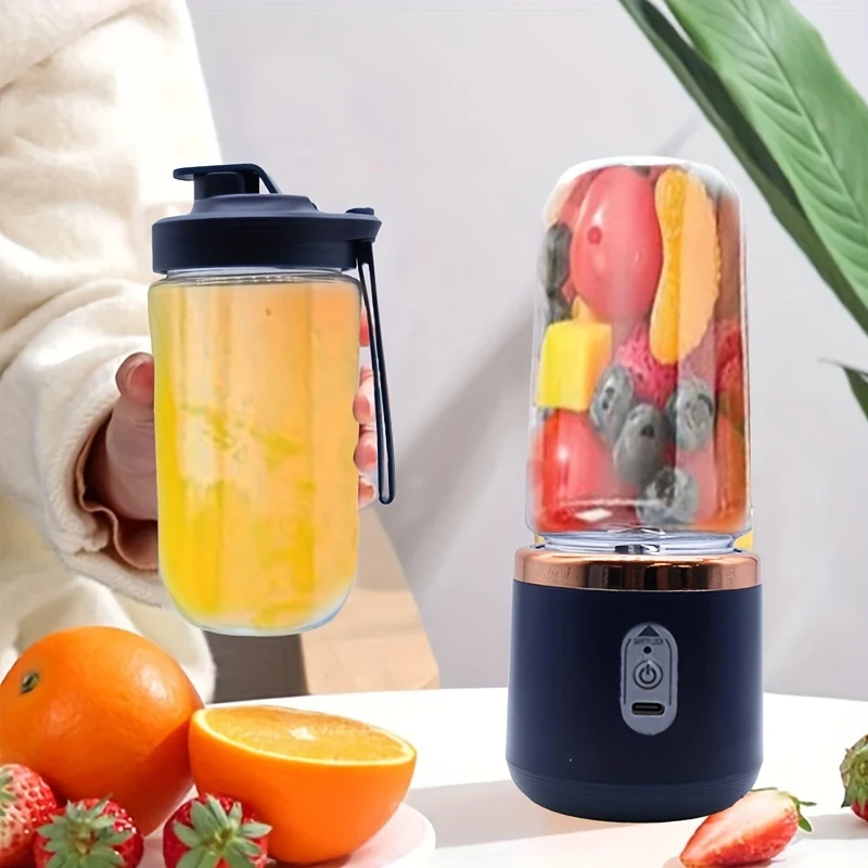 portable electric juicer blender cup with usb rechargeable multifunctional fruit vegetable mixer for camping durable plastic rose golden navy blue smoothie blender portable travel food prep modern kitchen tool wireless charging juicing stylish mixer easy to enthusiasts details 5