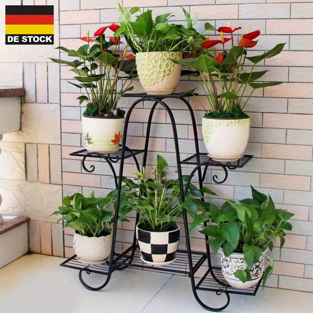 TEMU 6 Ripiani Portapiante in Metallo Resistente con Mensola e Supporti per Piante - Espositore per Vasi da Giardino Esterno, Balcone - Scaffale in