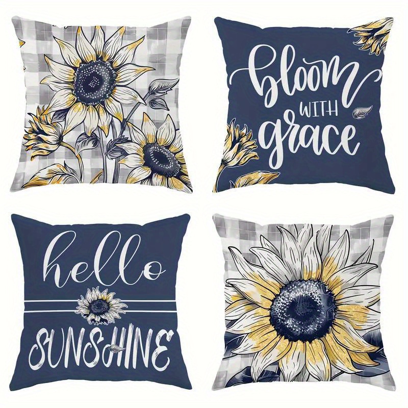 

Sunflower Pillow Covers - For - Cotton Linen, 18x18 Rustic-, Living Room, Bedroom & Sofa