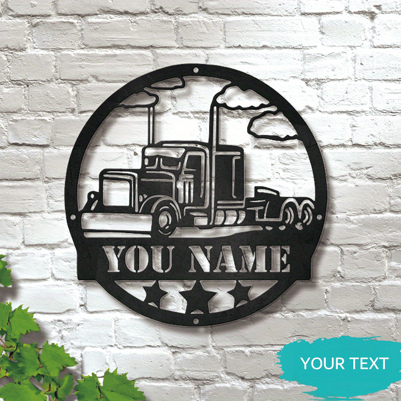 TEMU 1pc Custom Semi Truck Driver Metal Wall Art - Personalized Name Sign With Stars, Rustic Home Decor For Living Room Or Bedroom, Perfect Gift For