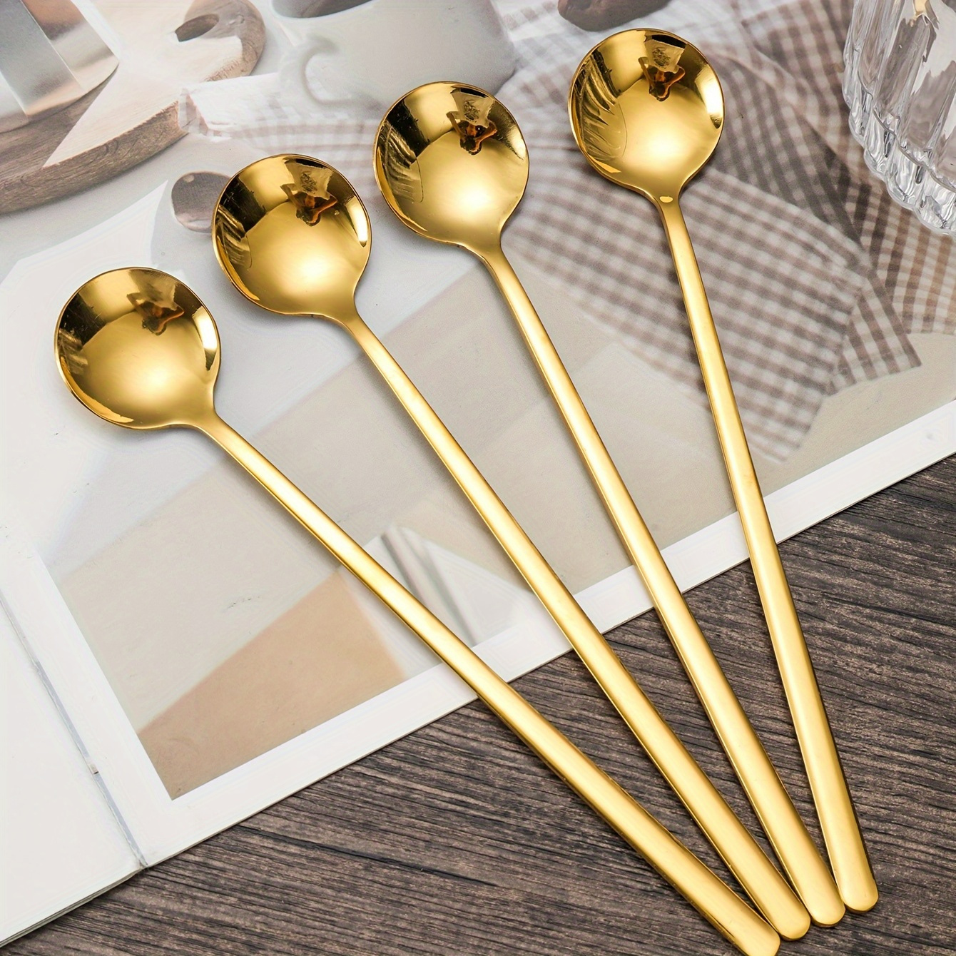 

4-pack Golden Stainless Espresso Stirring Spoons, Long Handle Tea Spoons, No Battery Required