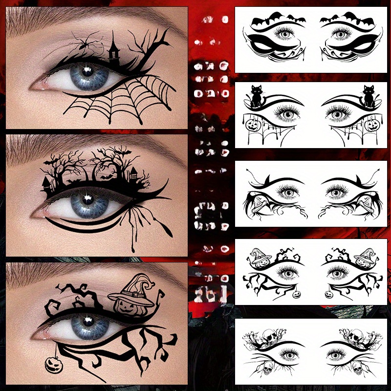 

1pc Halloween Eye Tattoos - Bat & Spider Web Facial Decor Stickers, Oblong , Assorted For Embellishments